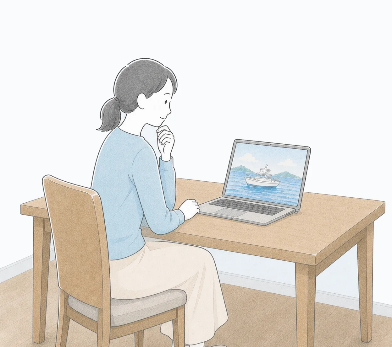 家族で海を見ながら故人を見送る様子